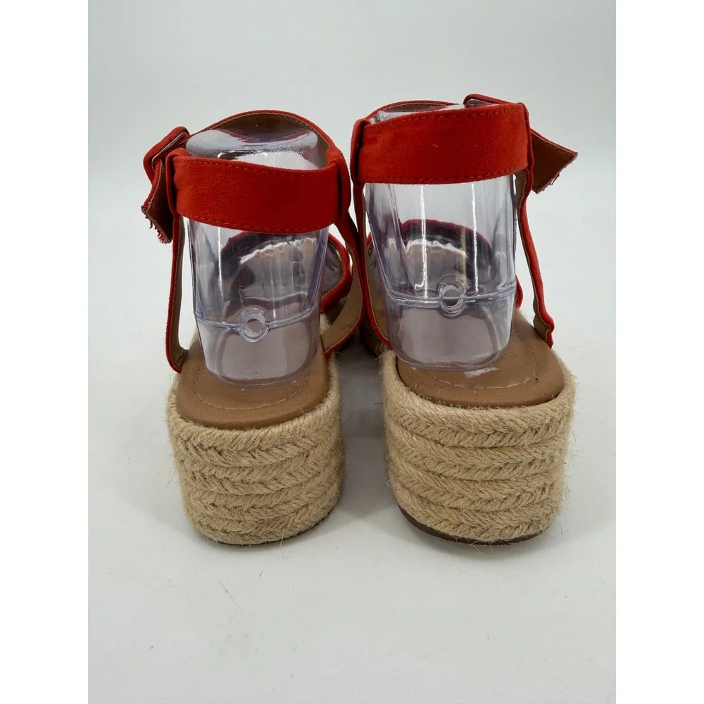 Red Espadrille Platform Sandals Ankle Strap Crisscross Faux Suede Size 7